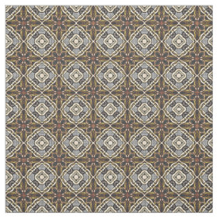 Tissu Ochre Taupe Brown gris Bali Batik Style Motif