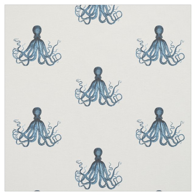 Tissu Octopus kraken nautique plage côtière bleu (Échantillon)