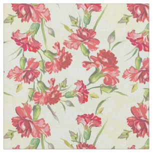 Tissu Oeillets rouges sur le vert avec des papillons