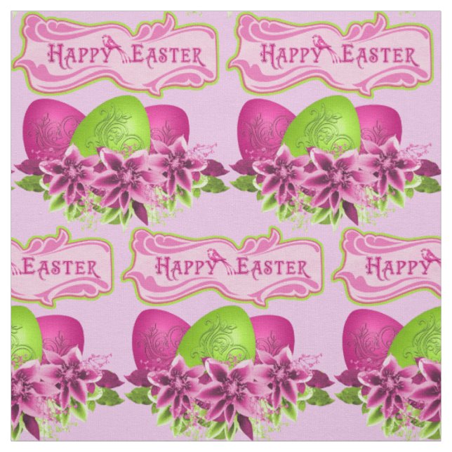 Tissu Oeufs Et Fleurs De Pâques Joyeux Pâques 4,5" (Échantillon)