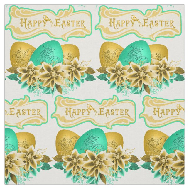 Tissu Oeufs Et Fleurs De Pâques Joyeux Pâques 4,5" (Échantillon)