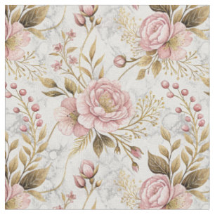 Tissu Œuvre d'art florale botanique Pivoine rose et Saug