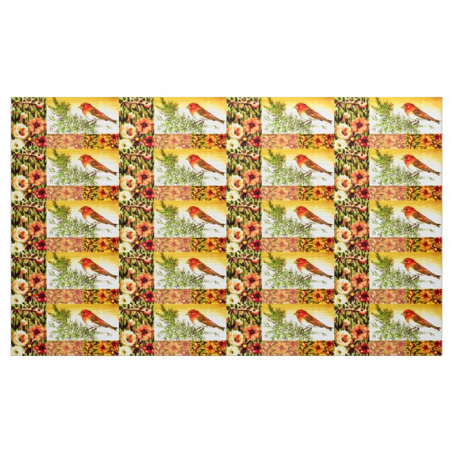 Tissu Oiseau à fleurs orange (Yard)