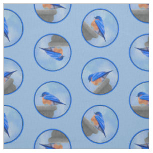 Tissu Oiseau bleu de l'Est sur Birdbath Art original