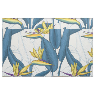 Tissu Oiseau de fleurs de paradis sur blanc