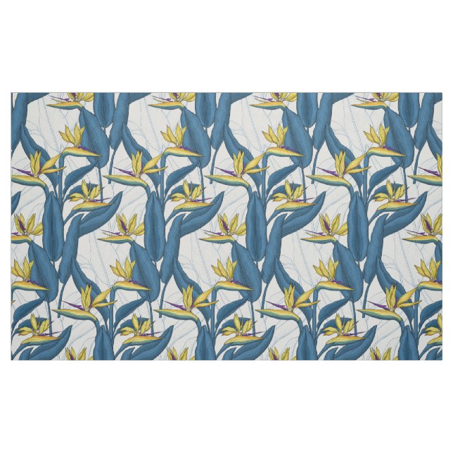 Tissu Oiseau de fleurs de paradis sur blanc (Fat Quarter)