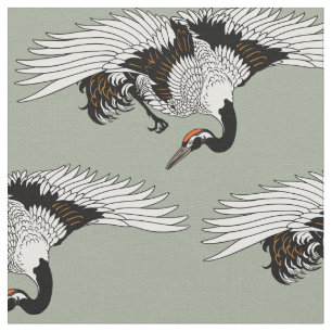Tissu oiseau de grue japonais volant