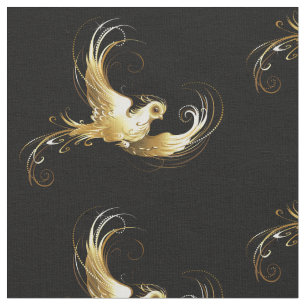Tissu Oiseau d'or sur Arrière - plan noir