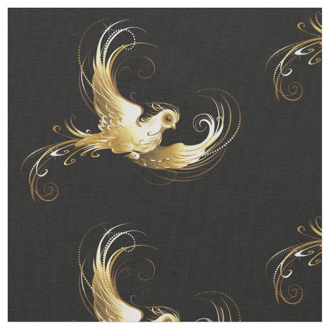 Tissu Oiseau d'or sur Arrière - plan noir (Fermer)