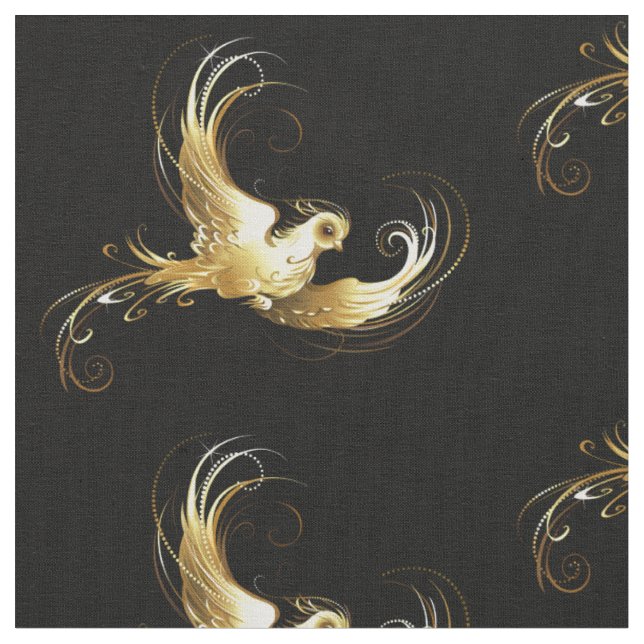 Tissu Oiseau d'or sur Arrière - plan noir (Fermer)