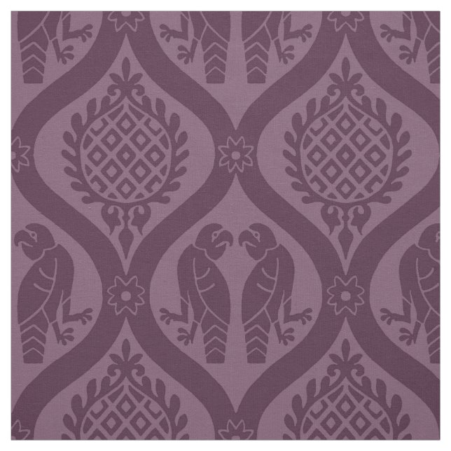 Tissu Oiseau et grenade, aubergine (Échantillon)