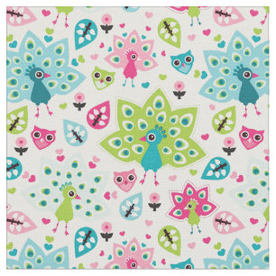 Tissu oiseau et hibou de paon