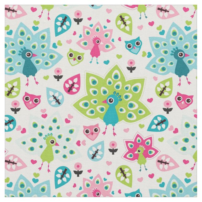 Tissu oiseau et hibou de paon (Fermer)