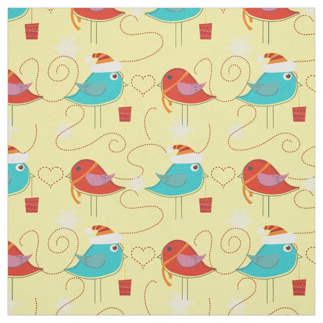 Tissu Oiseaux avec cadeaux de Noël (Échantillon)
