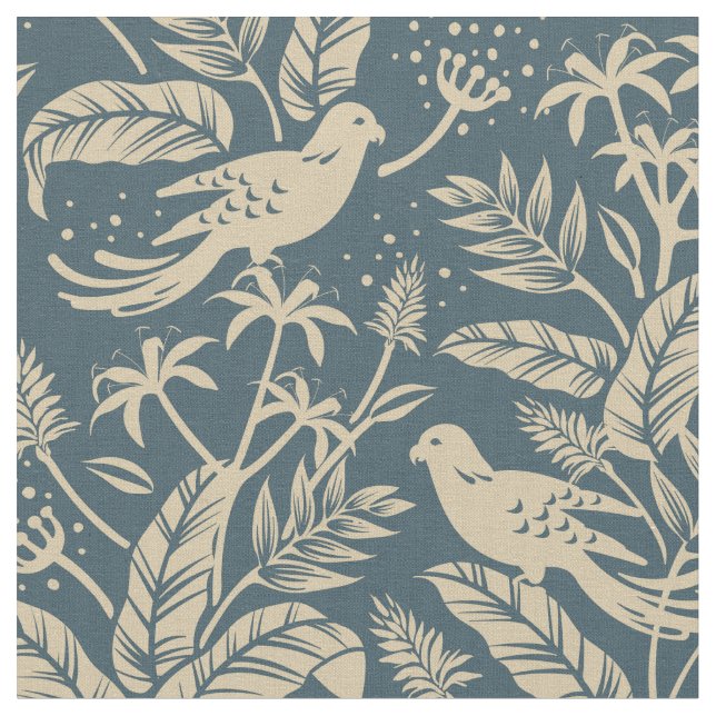 Tissu Oiseaux Bleus Et Taupes En Forêt (Fermer)
