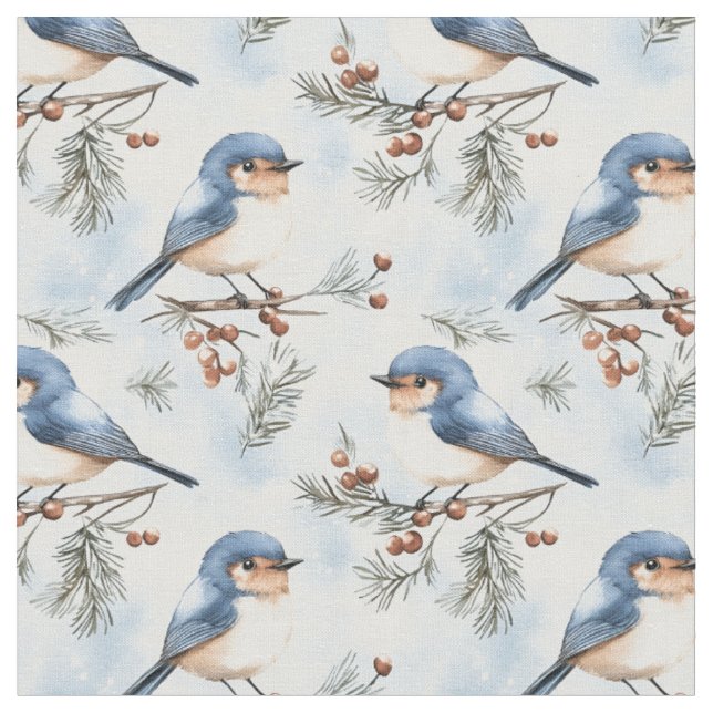 Tissu Oiseaux bleus sur Branches (Fermer)