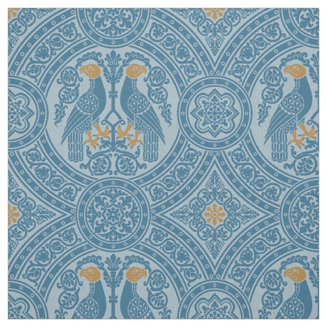 Tissu Oiseaux byzantins bleu clair et or (Échantillon)