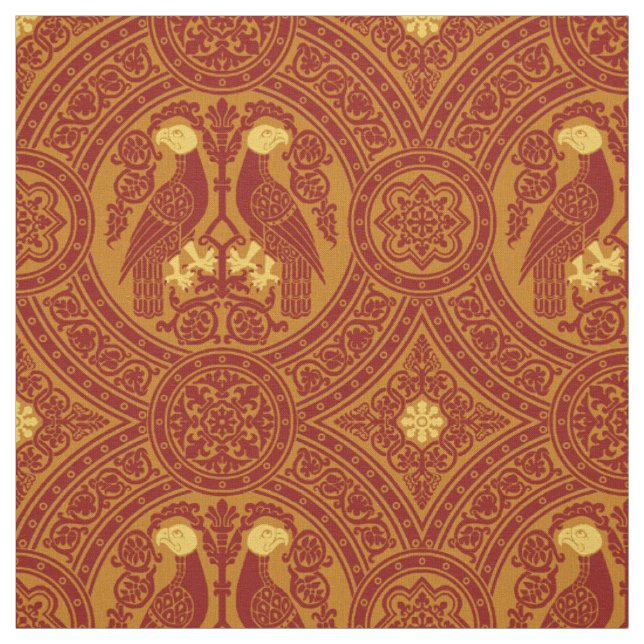 Tissu Oiseaux byzantins rouge-orange (Échantillon)