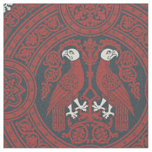 Tissu Oiseaux byzantins rouges foncés