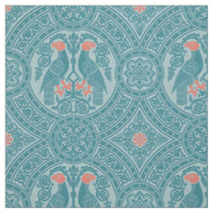 Tissu Oiseaux byzantins turquoise et corail