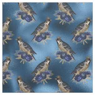 Tissu Oiseaux couronnés de fleurs en bleu