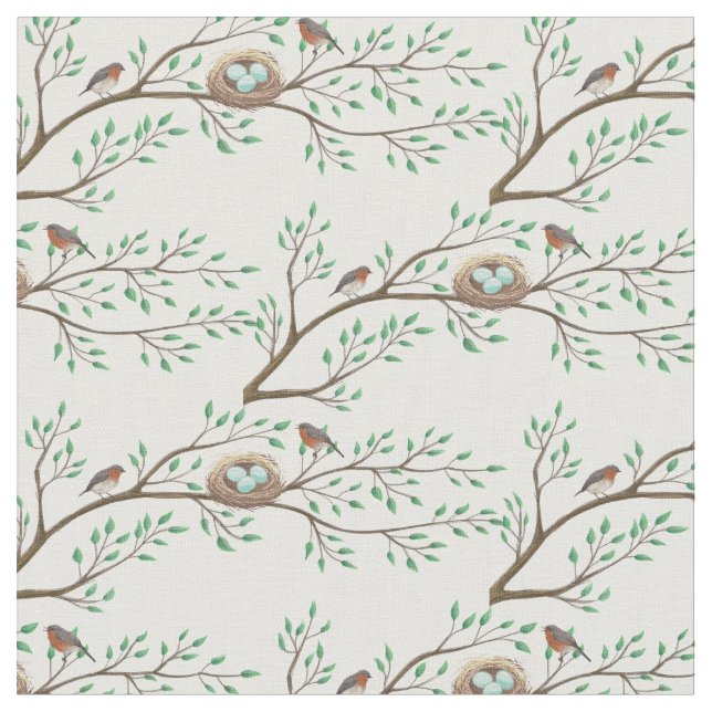 Tissu Oiseaux dans le Nest Spring Woodland Cute Baby Nur (Fermer)