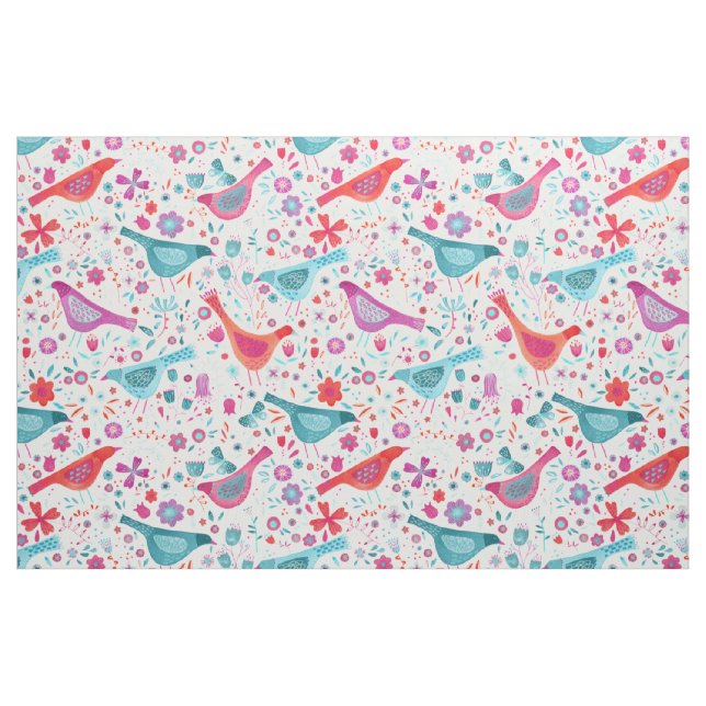 Tissu Oiseaux dans un jardin Boho Aquarelle moderne (Fat Quarter)