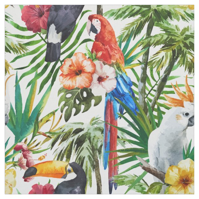 Tissu Oiseaux d'aquarelle et motif tropicaux de (Échantillon)