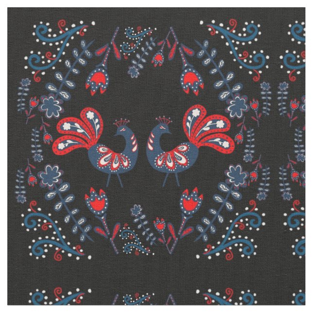 Tissu Oiseaux d'art populaire scandinave Monogramme (Fermer)