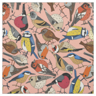 Tissu oiseaux de jardin d'hiver camée rose