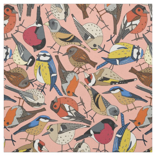 Tissu oiseaux de jardin d'hiver camée rose (Échantillon)