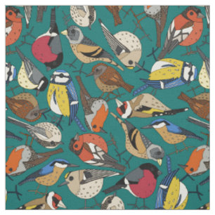 Tissu oiseaux de jardin d'hiver viridian