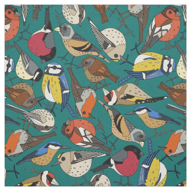 Tissu oiseaux de jardin d'hiver viridian (Échantillon)