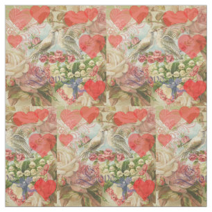 Tissu Oiseaux de l'amour Vintage Antique Cœur