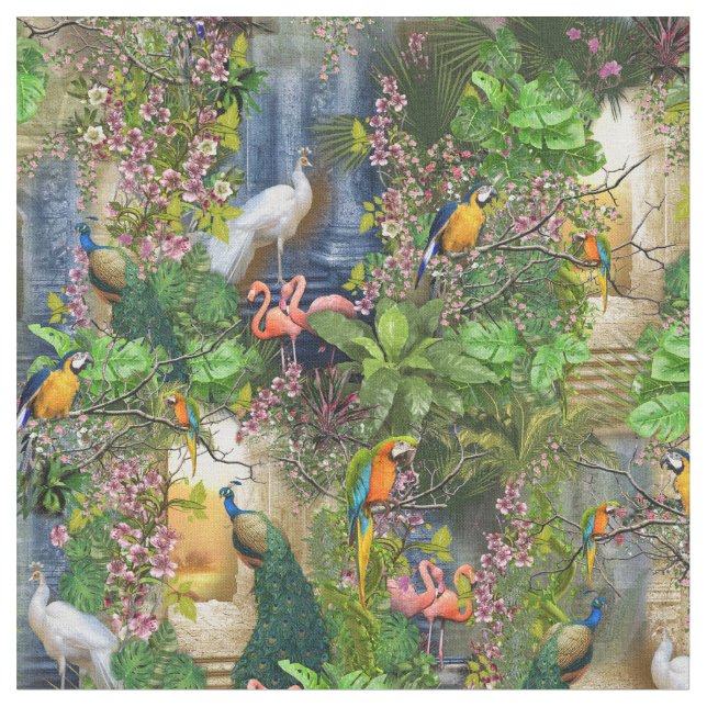 Tissu Oiseaux du Paradis Conception répétée (Fermer)
