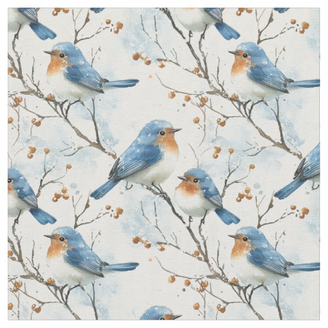 Tissu Oiseaux en hiver (Fermer)