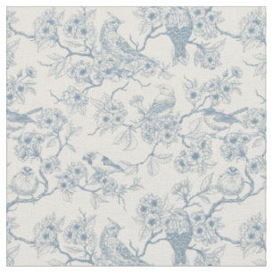 Tissu Oiseaux et fleurs de cerisier en bleu et blanc cas