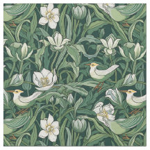 Oiseaux et tulipes Vert Art Nouveau