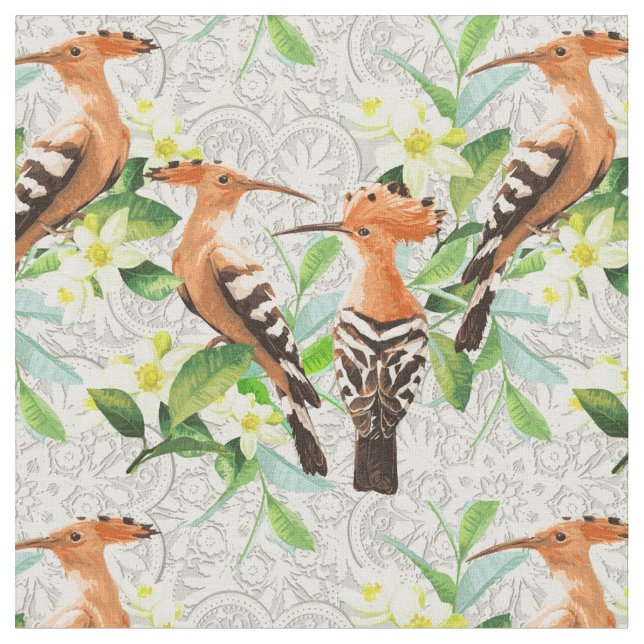 Tissu Oiseaux exotiques sur la dentelle (Fermer)