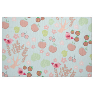 Tissu oiseaux, fleurs et arbres motif