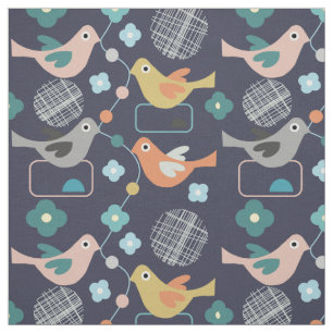 Tissu Oiseaux Fleurs Rétro Moderne Motif du milieu du s