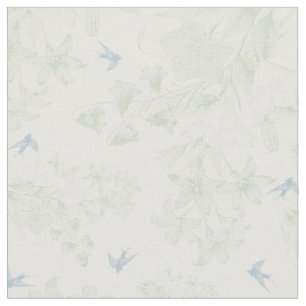 Tissu Oiseaux gris floraux élégants vintages verts