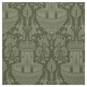 Tissu Oiseaux médiévaux et fontaines