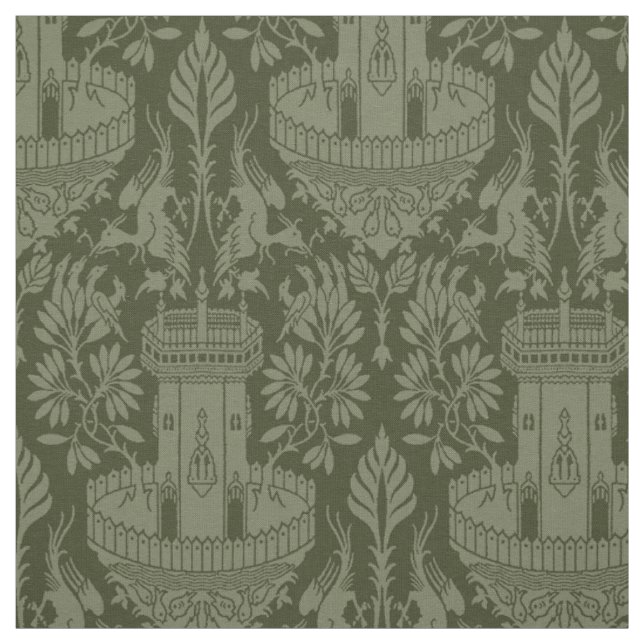 Tissu Oiseaux médiévaux et fontaines (Échantillon)