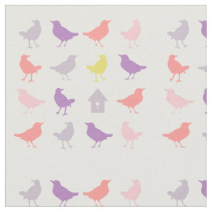 Tissu Oiseaux pastel rose et violet avec Birdhouse