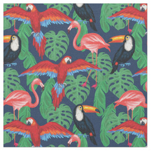 Tissu Oiseaux tropicaux dans des couleurs lumineuses