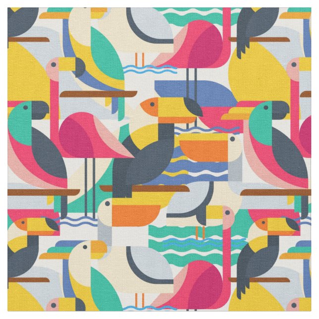 Tissu Oiseaux tropicaux géométriques (Fermer)