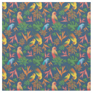 Tissu Oiseaux tropicaux Motif floral bleu