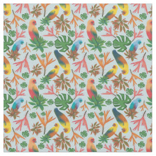Tissu Oiseaux tropicaux Motif floral Pastel