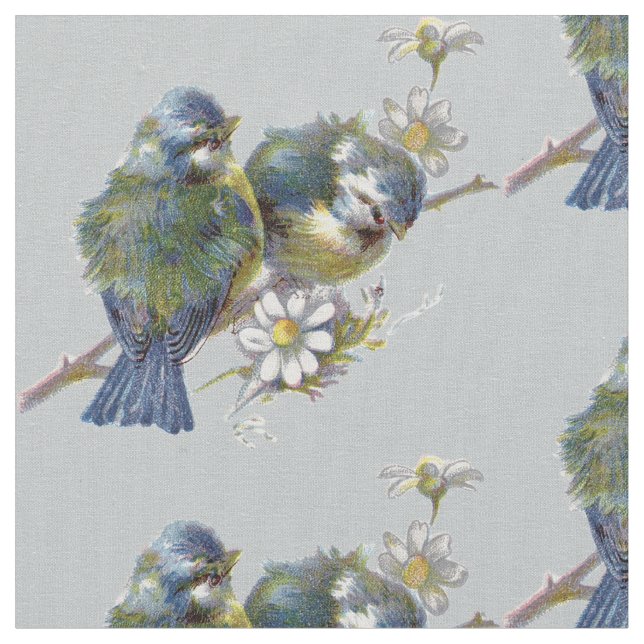 Tissu Oiseaux vintages sur l'arrière - plan gris (Fermer)